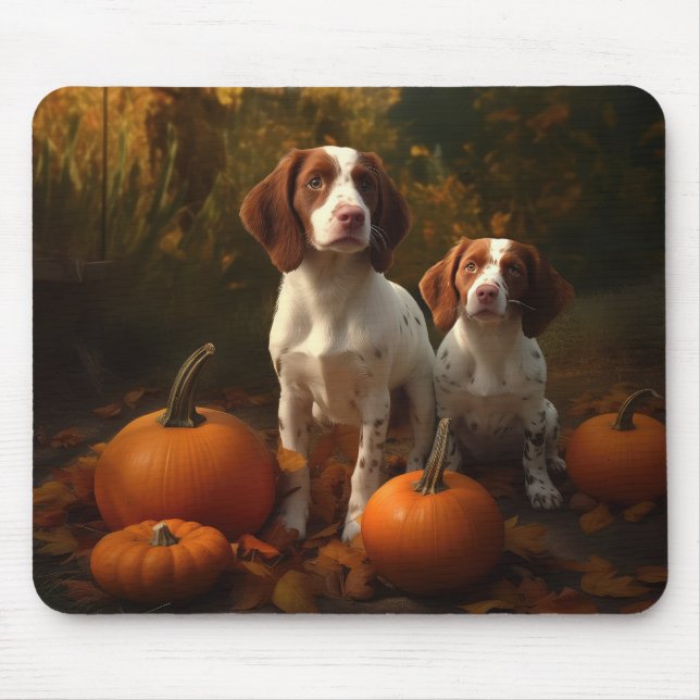 Mousepad Brittany Spaniel Puppy Autumn Delight Pumpkin (Frente)