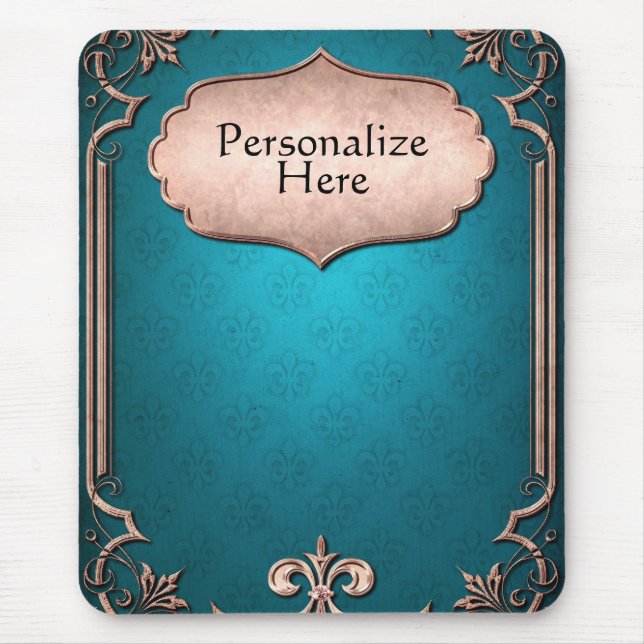 Mousepad Bronze vitoriano de bronze azul-damasco elegante (Frente)