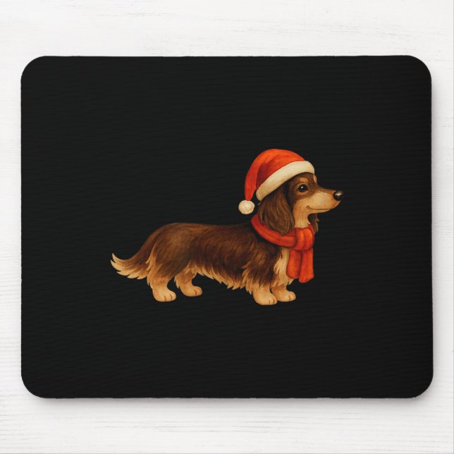 Mousepad Brown And Tan Christmas Dachshund Santa Hat  (Frente)