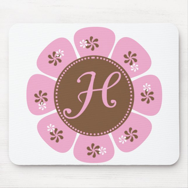 Mousepad Brown e monograma cor-de-rosa H (Frente)