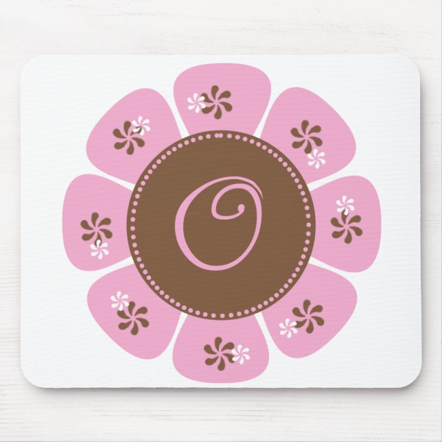 Mousepad Brown e monograma cor-de-rosa O (Frente)