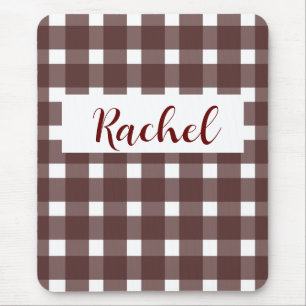 Mousepad Brown White Gingham Personalizado