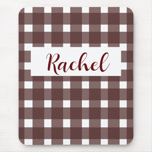 Mousepad Brown White Gingham Personalizado (Frente)