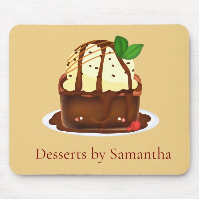 Mousepad Brownie de Chocolate Com Sorvete de Baunilha (Frente)