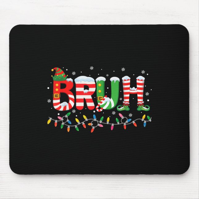 Mousepad Bruh Elf Squad Merry Christmas Xmas Lights Snowfla (Frente)