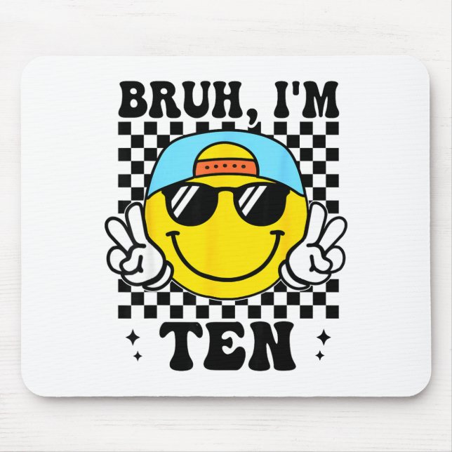 Mousepad Bruh I'm Ten 10 10th Birthday Groovy Boys Girls 10 (Frente)