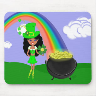 Mousepad Brunette Girl Leprechaun do dia de Pat da rua com 