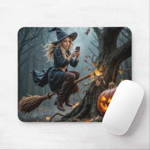 Mousepad Bruxa Batendo em uma Árvore Enquanto Envia Mensage