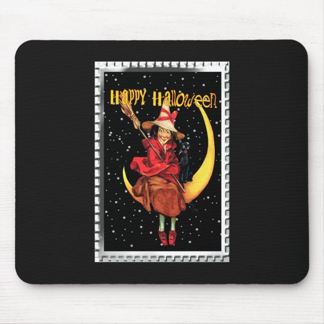 Mousepad Bruxa Boa de Halloween Nostálgica e seu Gato (Frente)