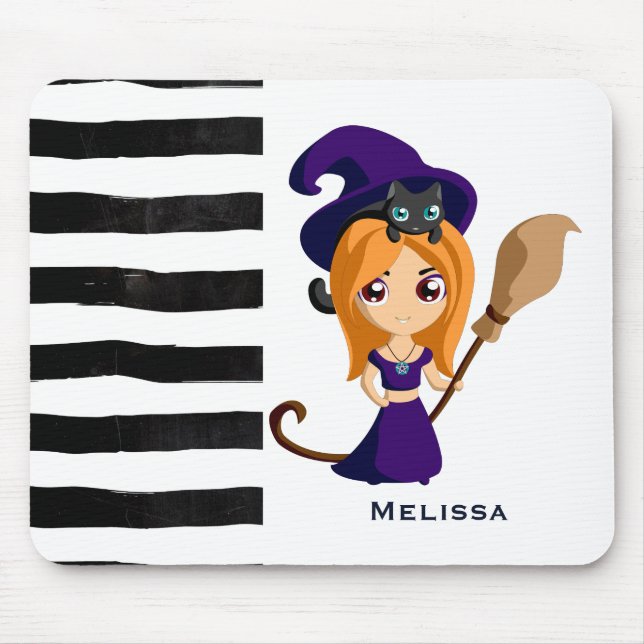 Mousepad Bruxa Bonita no Halloween do Chapéu Roxo (Frente)