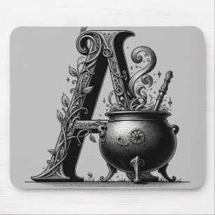 Mousepad Bruxa Cauldron Witchy - Letra A Personalizada Inic
