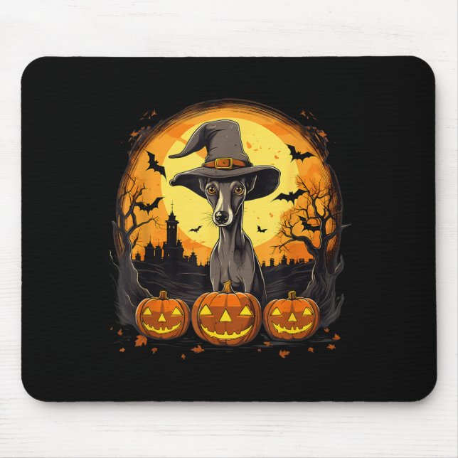 Mousepad Bruxa de Cachorro Whippet Assustador Halloween (Frente)