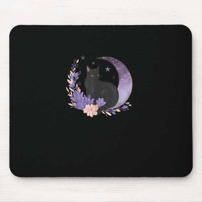 Mousepad Bruxa de Gato Flores da Lua Pastel Goth Goblincore (Frente)