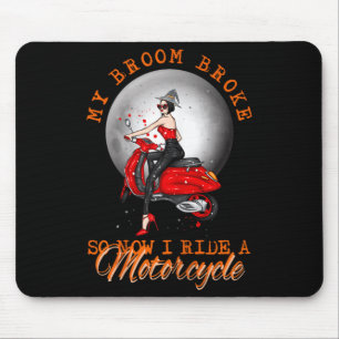 Mousepad bruxa de Halloween de moto passeio vassoura quebro