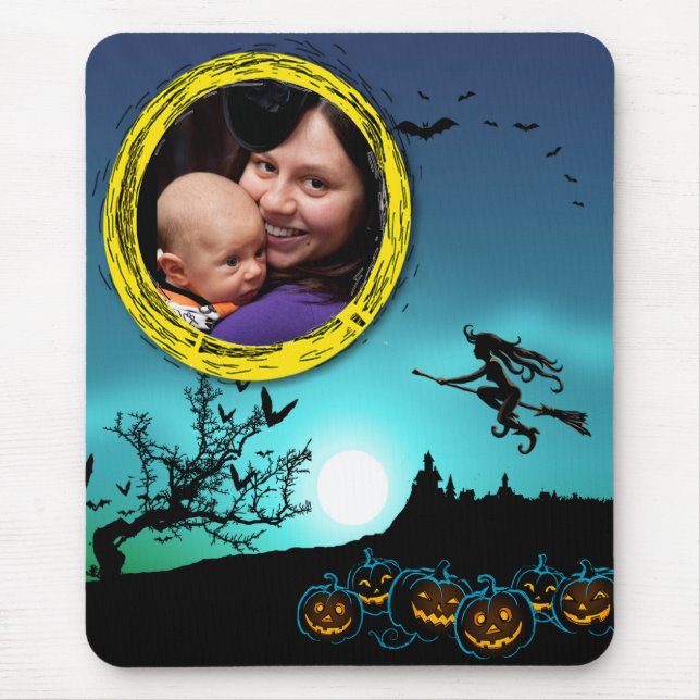 Mousepad Bruxa de Halloween, Jack o' Lanterns, Foto (Frente)