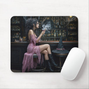 Mousepad Bruxa do Halloween com um Vestido Rosa