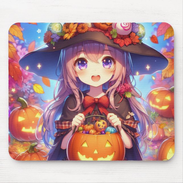 Mousepad Bruxa do Halloween do Anime Bonito (Frente)