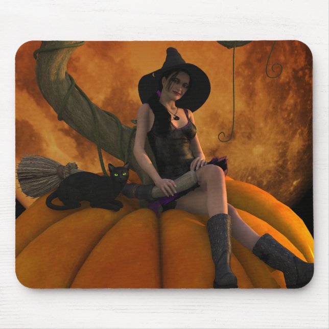 Mousepad Bruxa e Gato na Pumpkin Gigante (Frente)