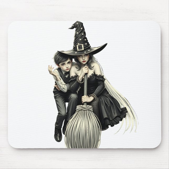 Mousepad Bruxa e Menino do Halloween: Duo Mágico Escuro (Frente)