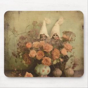 Mousepad Bruxa Gótica Sepia com Abóboras e Rosas de Outono