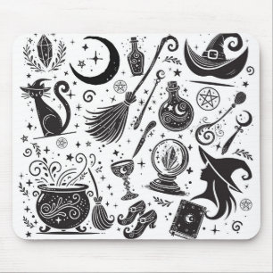 Mousepad Bruxa Mágica Caprichosa Wicca Pagã Preto e Branco