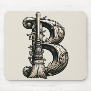 Mousepad Bruxa Ruim Vassoura de Bruxa Letra B Inicial Perso