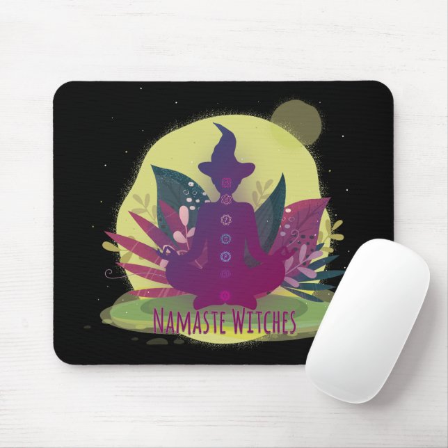 Mousepad Bruxas do Halloween Yoga Namaste (Com mouse)