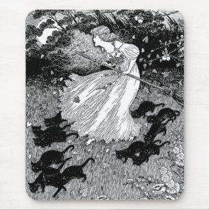 Mousepad Bruxas jovens e gatos pretos