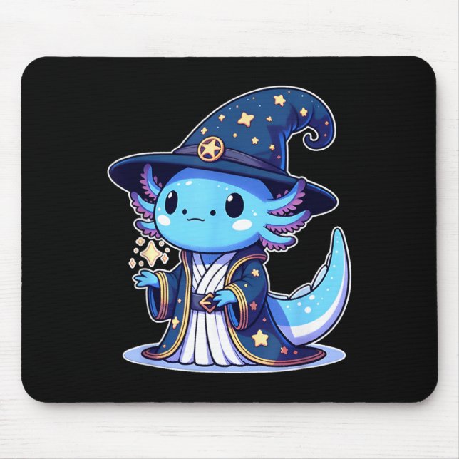 Mousepad bruxo de Halloween axolotl engraçado (Frente)