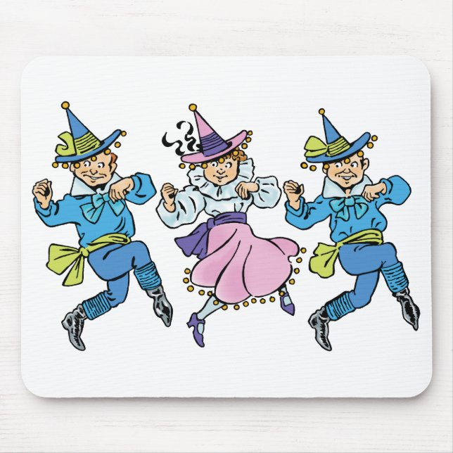 Mousepad Bruxo Vintage de Oz, Munchkins Dançantes Fofos! (Frente)