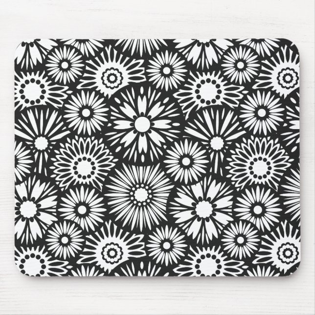 Mousepad bucal floral preto e branco (Frente)