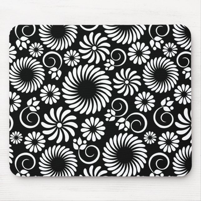 Mousepad bucal floral preto e branco (Frente)