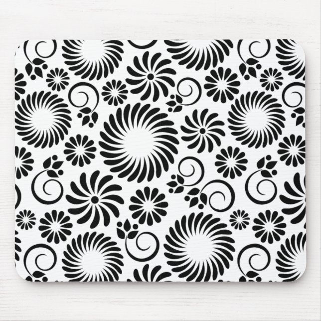 Mousepad bucal floral preto e branco (Frente)