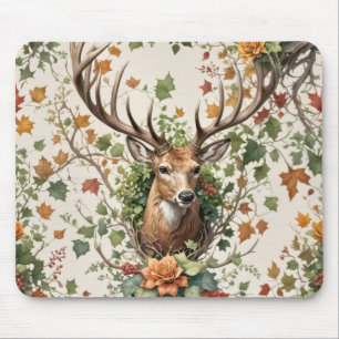 Mousepad Buck Deer Em Flores De Outono