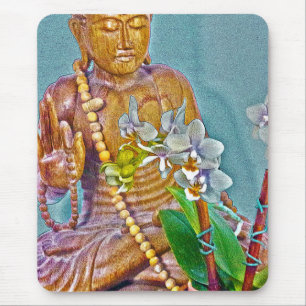 Mousepad Buda com Orquídeas Brancas