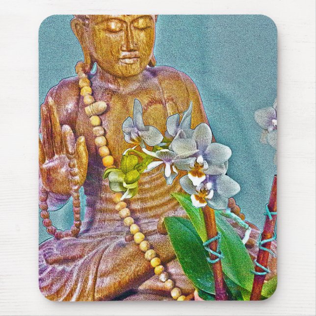 Mousepad Buda com Orquídeas Brancas (Frente)