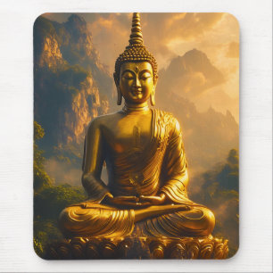 Mousepad Buda Sentado Dourado Sob um Céu de Pôr do Sol