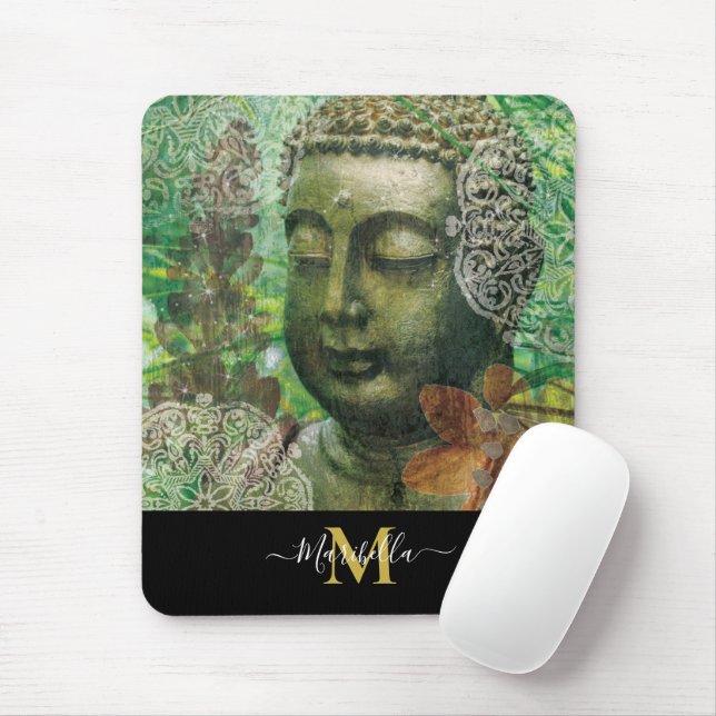 Mousepad Buddha Mandala Boho Personalizar Monograma (Com mouse)