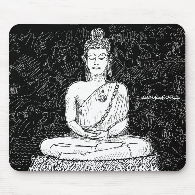 Mousepad Buddha Wat Temple Bangkok Tailândia B&W (Frente)