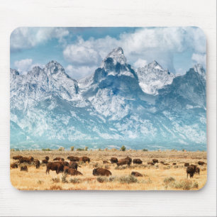 Mousepad Búfalo abaixo das montanhas grandes de Teton