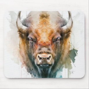 Mousepad Búfalo Retrato Animal Pintura Selvagem Fora