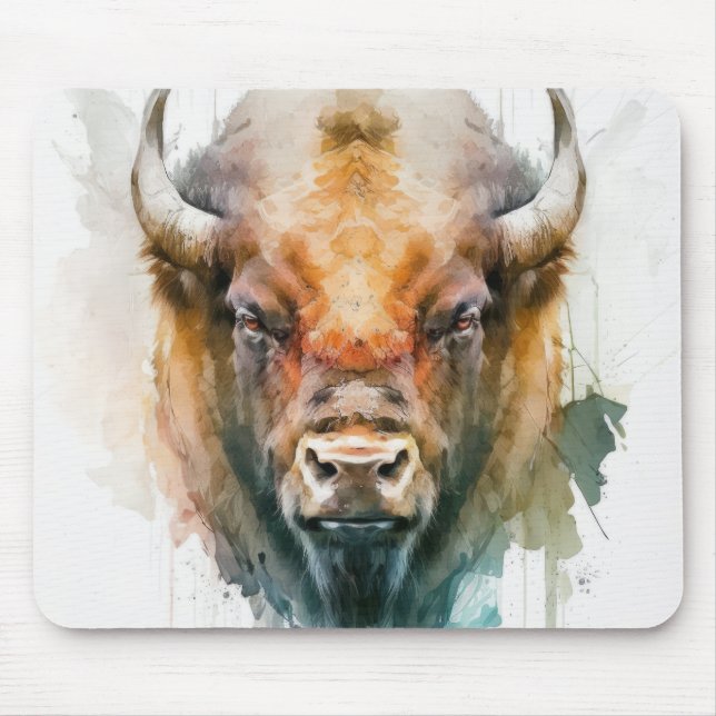 Mousepad Búfalo Retrato Animal Pintura Selvagem Fora (Frente)