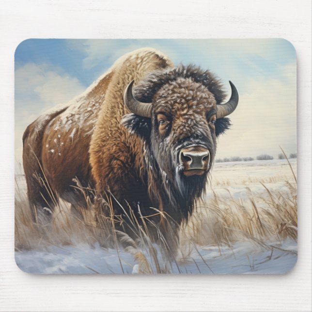Mousepad Buffalo Bison Animal Wilderness Colorida (Frente)