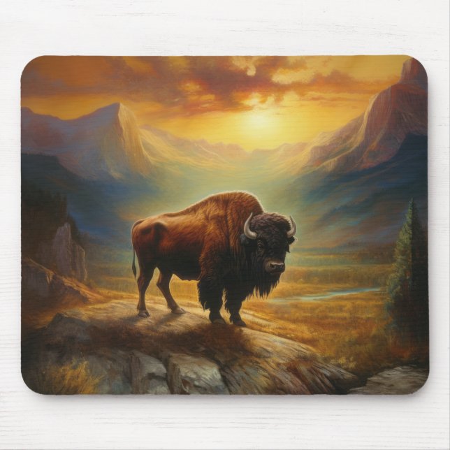 Mousepad Buffalo Bison Sunset Silhouette (Frente)