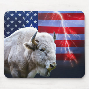 Mousepad Buffalo Branco Com Bandeira Americana E Relâmpagos