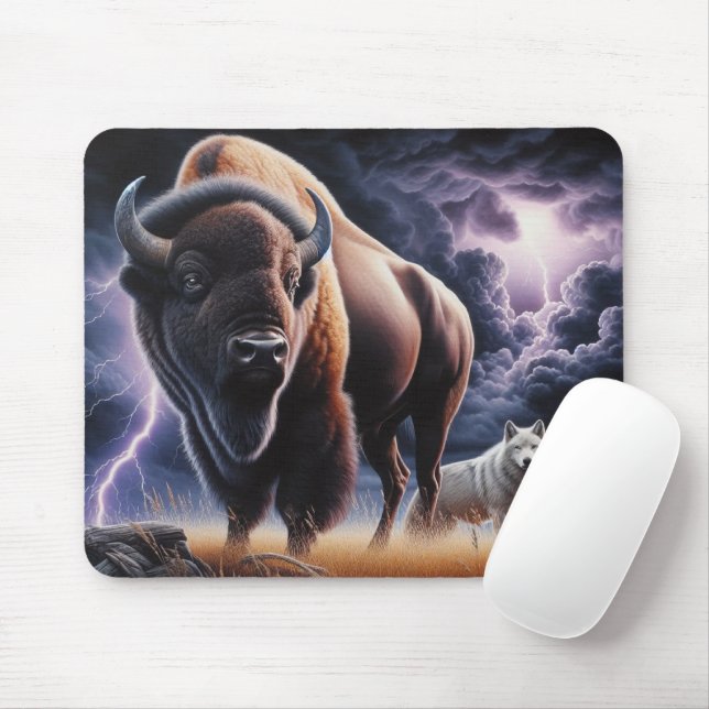 Mousepad Buffalo e Wolf em uma tempestade com raios (Com mouse)