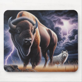 Mousepad Buffalo e Wolf em uma tempestade com raios