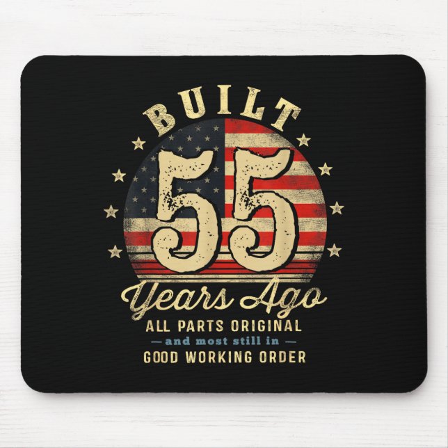 Mousepad Built 55 Years Ago Funny 55th Birthday Usa Flag  (Frente)