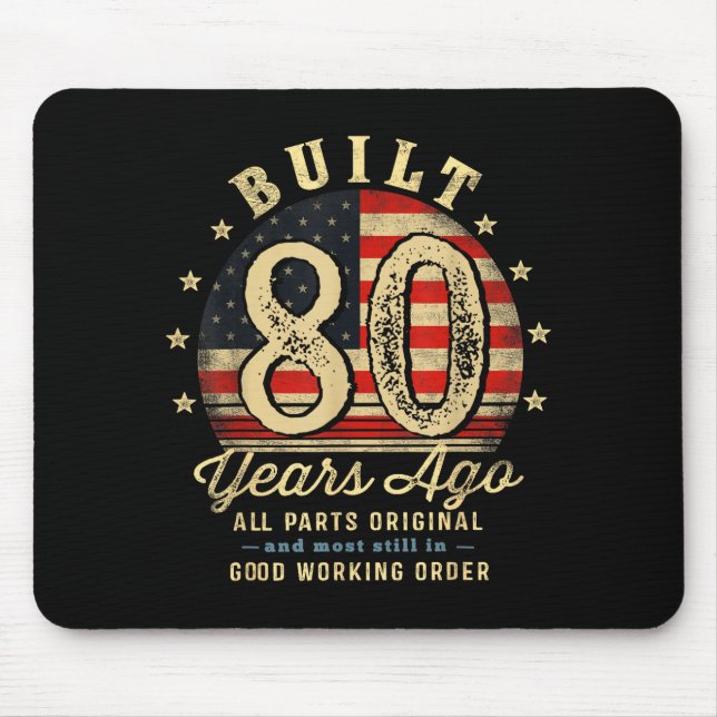Mousepad Built 80 Years Ago Funny 80th Birthday Usa Flag  (Frente)