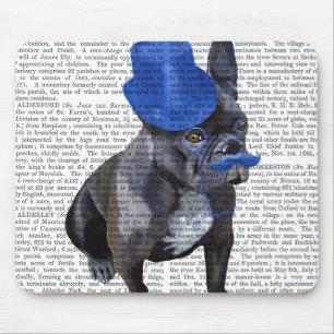 Mousepad Buldogue francês com chapéu azul e bigode